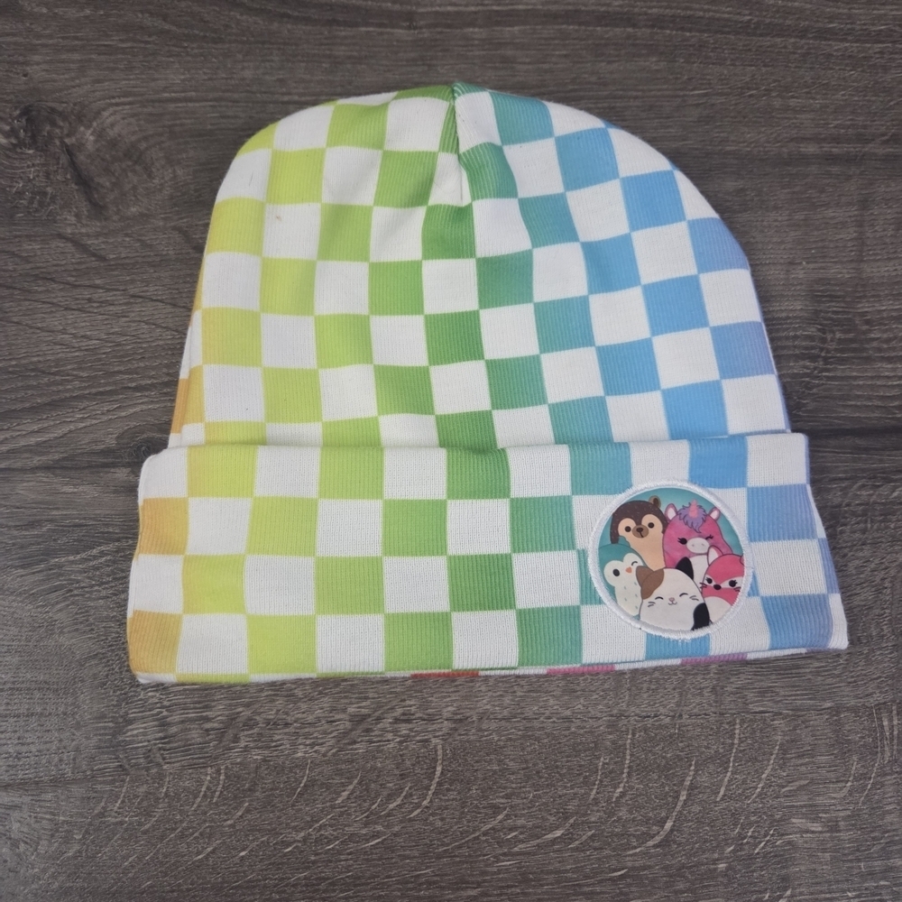 Squishmallows multicolored checkered beanie hat